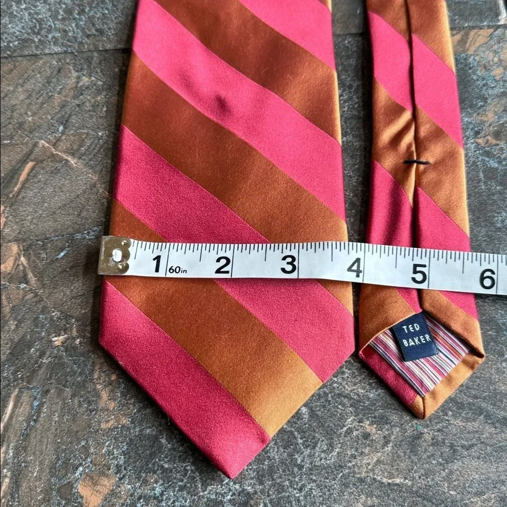 TED BAKER LONDON BURNT ORANGE/RED STRIPED DESIGNER TIE  - 100% IMPORTED SILK